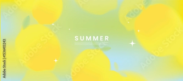 Fototapeta Summer season gradient futuristic art background vector. Modern wallpaper design with lemon. Illustration design for social media, print, cover, banner, backdrop, packaging, ads.