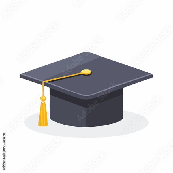 Fototapeta A simple illustration of a graduation cap with a gold tassel, isolated on white.