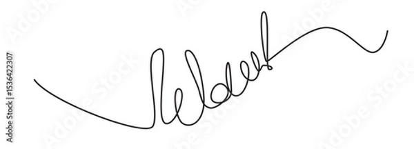 Obraz WOW one line hand drawn word. Expression single monoline doodle text, scribble lettering