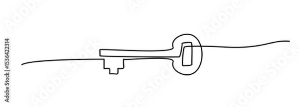 Obraz One line key. Continuous keyword symbol, unlock art vector illustration, minimal key