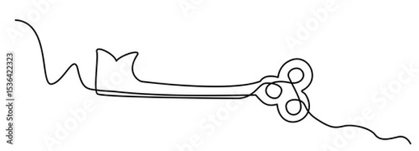 Obraz One line key. Continuous keyword symbol, unlock art vector illustration, minimal key