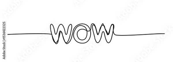 Obraz WOW one line hand drawn word. Expression single monoline doodle text, scribble lettering