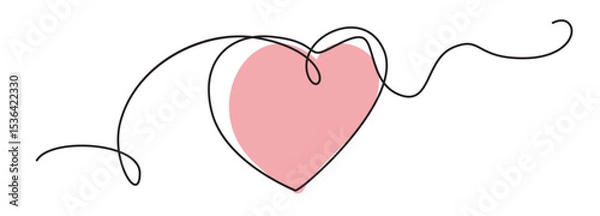 Obraz Heart one line art. Continuous linear love shape, wedding lineart icon, minimalist valentine day