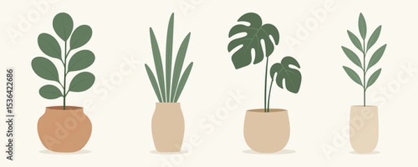 Obraz House plants in pots. Element for design house, room or office. Isolated element on white background.