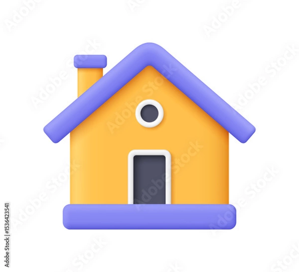 Obraz Yellow house with a purple roof. Real estate, smart home, mortgage concept. 3d vector icon. Cartoon minimal style.