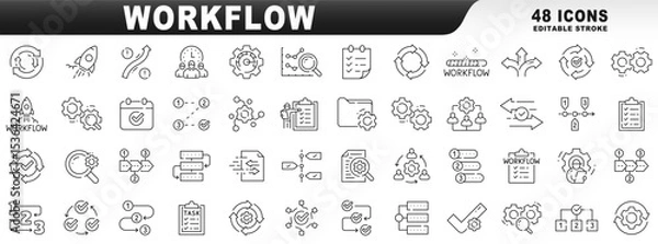 Fototapeta Big set of workflow related line icons. Editable stroke