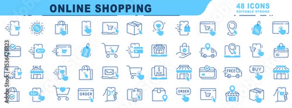 Fototapeta Big set of online shopping related filled icons. Editable stroke