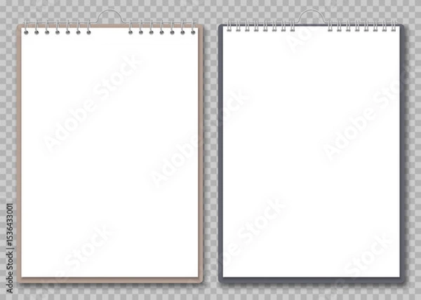 Fototapeta Realistic illustration of clean white notepad sheets with metal rings and shadows. Great for mockups or design presentations.