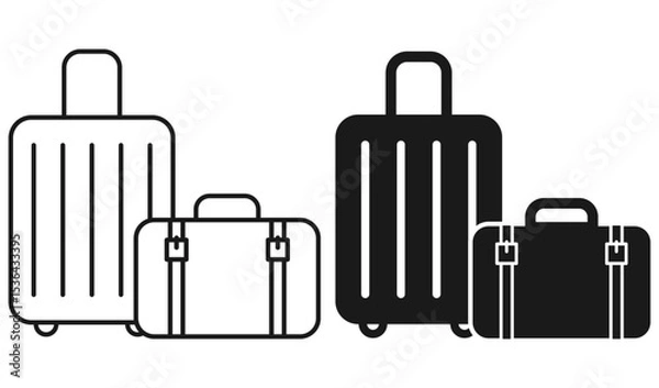 Fototapeta Flat vector luggage illustration with outlined and filled icons, ideal for UI UX design, packing guides, and travel branding. Travel icon set. Minimal luggage illustration. Vector suitcase design.