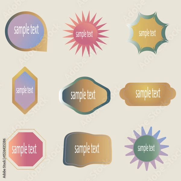 Fototapeta A modern set of vector badges, labels, and ribbons featuring fluid gradients and minimalist designs for promotions.