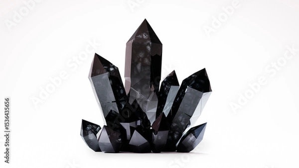 Fototapeta Rendering of realistic black quartz crystals - 3D illustration