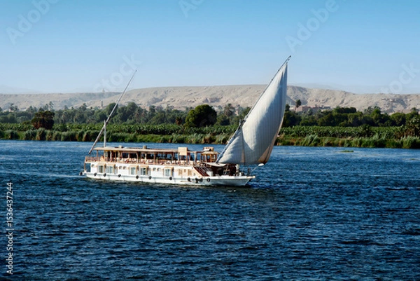 Fototapeta Nile cruises by dahabiah boat along the Nile river between Luxor and Aswan, Egypt	
