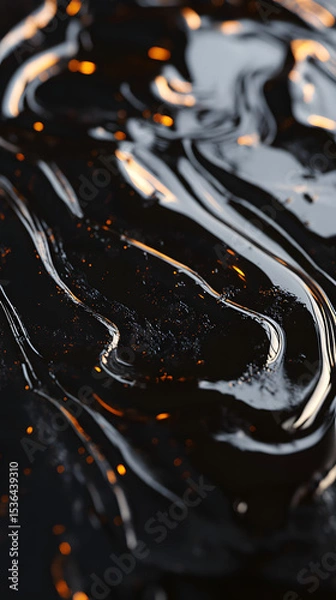 Fototapeta Abstract Shiny Black Liquid Surface with Golden Highlights