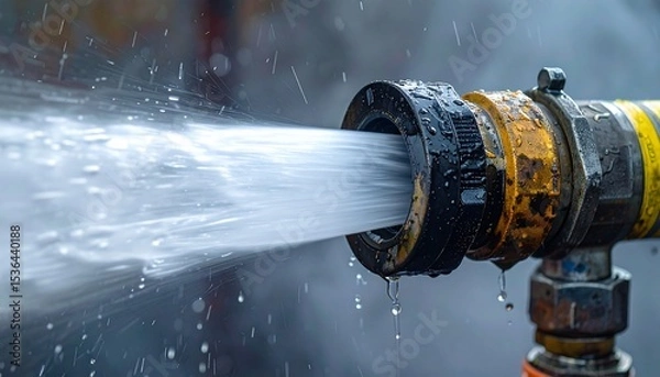 Obraz Powerful stream of water rushes from a durable metal nozzle used in heavy duty industrial labor.