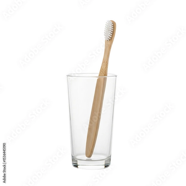Fototapeta Natural Bamboo toothbrush in glass isolated on transparent background