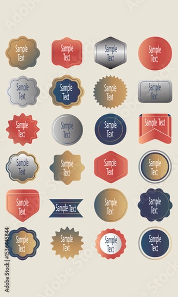 Fototapeta A modern set of vector badges, labels, and ribbons featuring fluid gradients and minimalist designs for promotions.