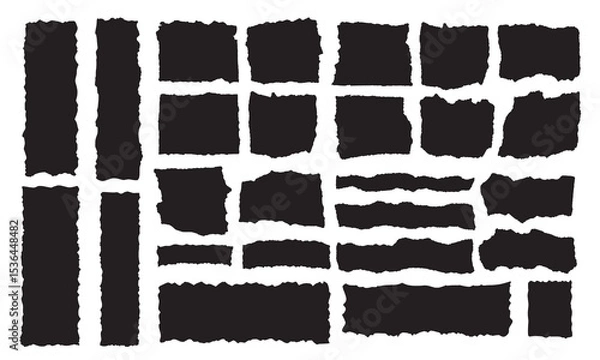Fototapeta Pieces of paper with ripped torn, jagged edges for a vintage, retro style collage black vector