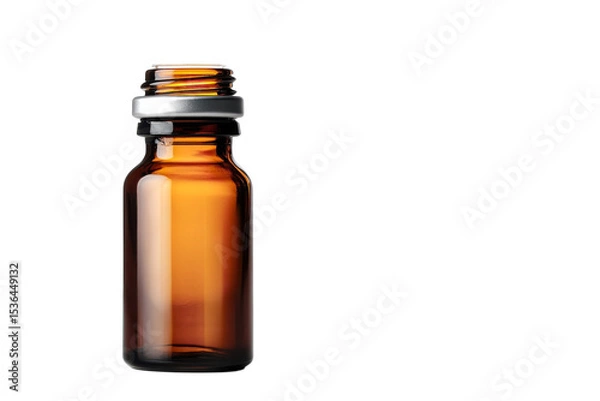 Obraz An empty amber vial awaiting vital medication symbolizing hope and healing against dark backdrop isolated on transparent background. Generative Ai.