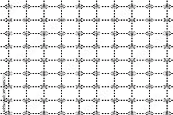 Fototapeta Black and white geometric seamless pattern with ornate floral motifs