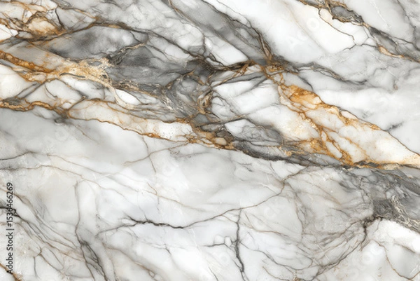 Obraz Luxurious Calacatta marble with a white base and bold gray and gold veins. Smooth, polished, high-gloss finish with subtle depth—perfect for premium, elegant design projects.