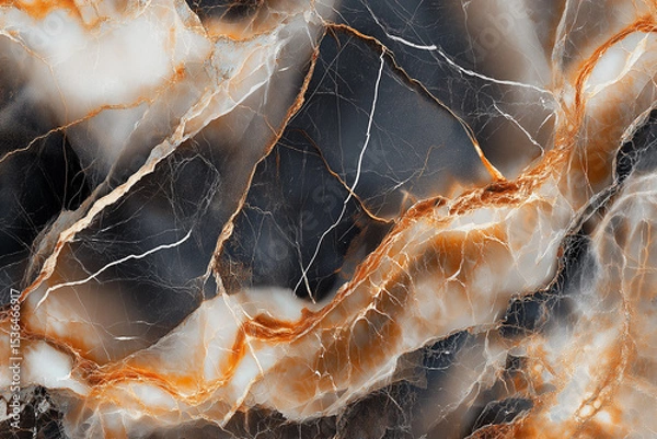 Obraz Emperador marble texture in deep brown with fine white and gold veins. Polished surface with subtle gloss and detailed patterns—perfect for elegant, high-end architectural designs.