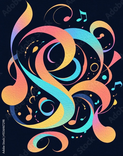 Fototapeta Musical theme. Oil painting. Pattern for printing on wall decorations.