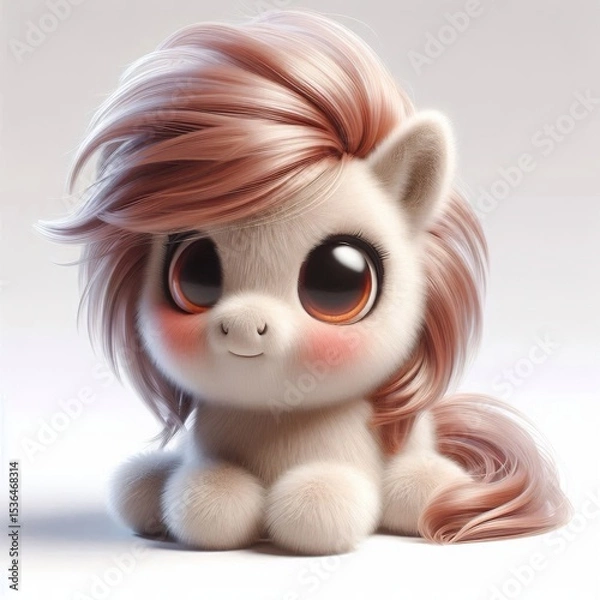 Obraz 3D realistic adorable fluffy funny pony expression on a white background