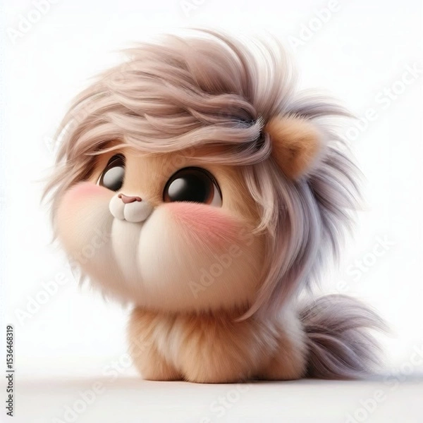 Obraz 3D realistic adorable fluffy funny pony expression on a white background