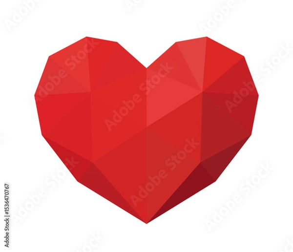 Obraz Polygonal red heart shape made of geometric triangles. Low poly style symbol of love, passion, and romance