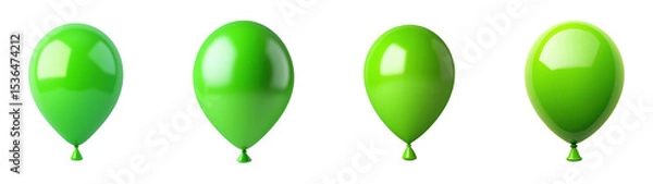 Obraz Four vibrant green balloons floating against a transparent background., transparent background