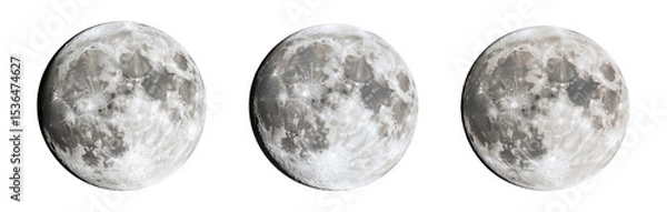 Obraz Three phases of the moon showcasing its beauty and celestial presence in the night sky., transparent background