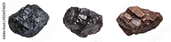 Obraz Three unique mineral specimens showcasing diverse textures and colors., transparent background