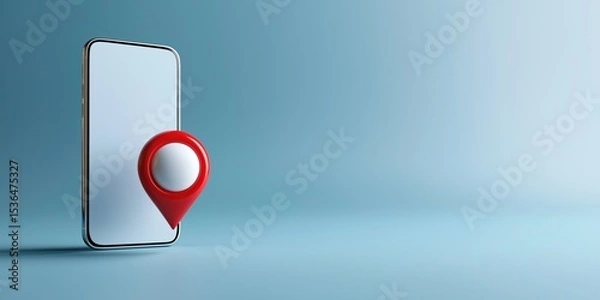 Fototapeta Smartphone with red pin symbolizing location or navigation technology
