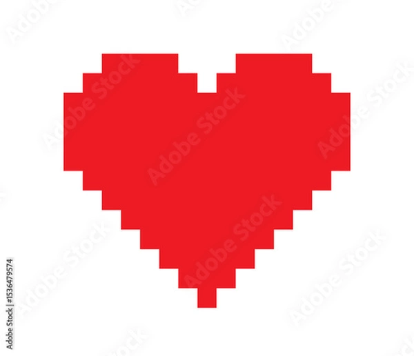 Obraz Red pixelated heart icon in 8-bit retro style. Minimalistic and nostalgic symbol of love, gaming, and digital art