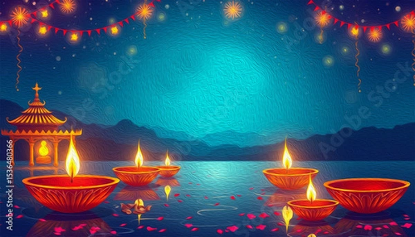 Fototapeta Happy Diwali illustration. Pattern for banners, covers, greeting cards, for printing on wall decorations.