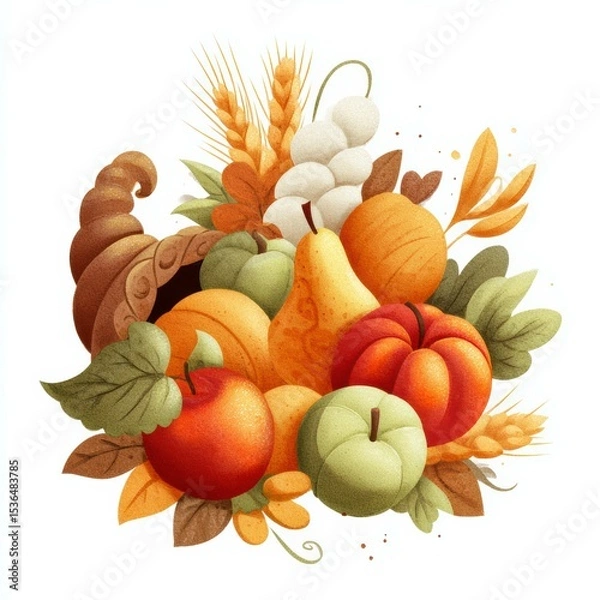 Fototapeta Colorful autumn harvest arrangement featuring various fruits and vegetables in a bountiful display
