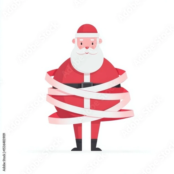 Fototapeta Santa Claus playfully tangled in colorful ribbons during holiday celebration in a cheerful setting