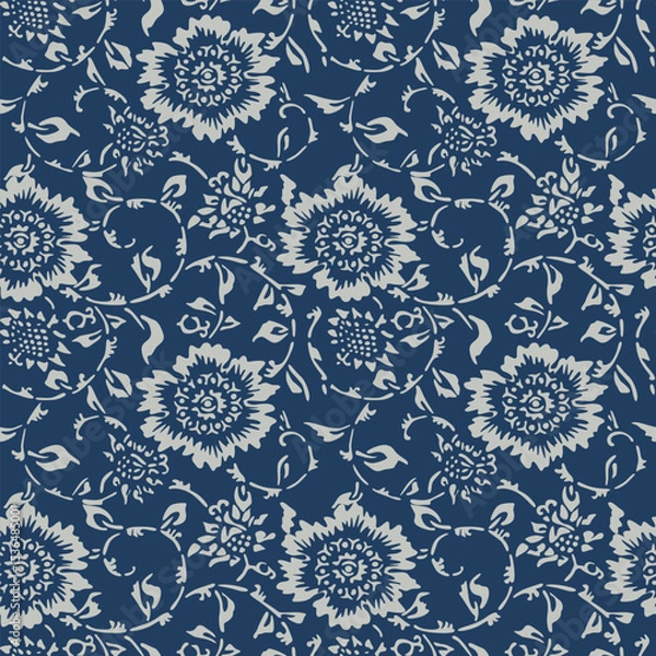 Fototapeta Japanese Flower Swirl Vine Vector Seamless Pattern