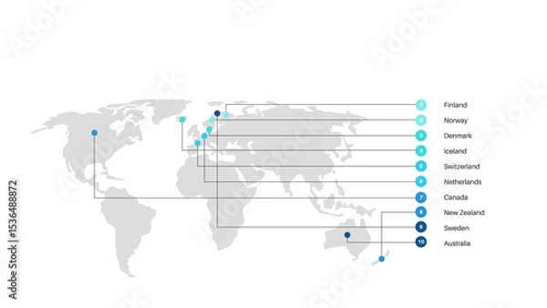 Fototapeta Blue and Grey World Map Chart Presentation - 2