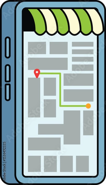 Fototapeta Delivery route on mobile map screen illustration