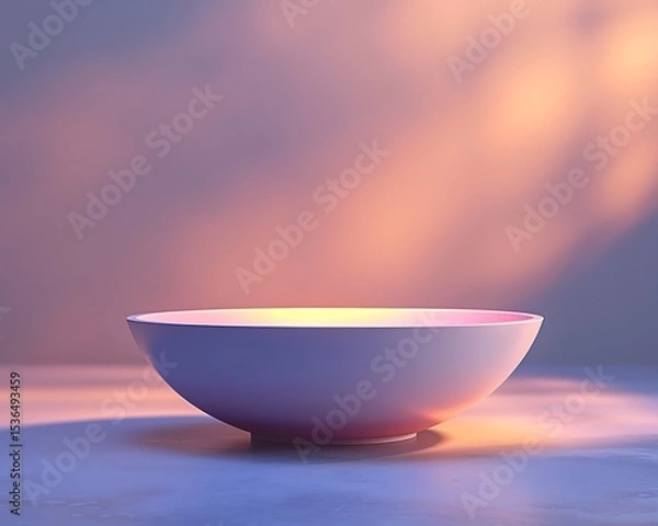 Obraz Wide shallow bowl on a soft purple toned surface with warm light background