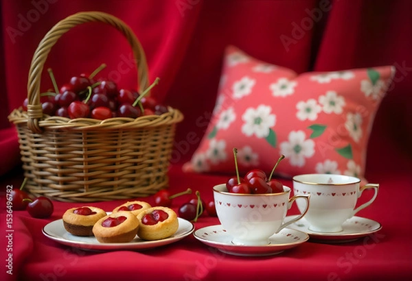 Obraz herrythemed-picnic-red-velvet-backdrop-wicker