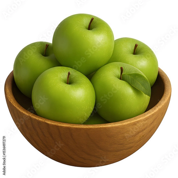 Obraz green apples in a wooden bowl
