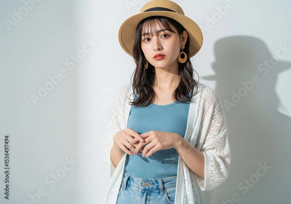 Obraz 夏のファッションを着こなす日本人女性モデル