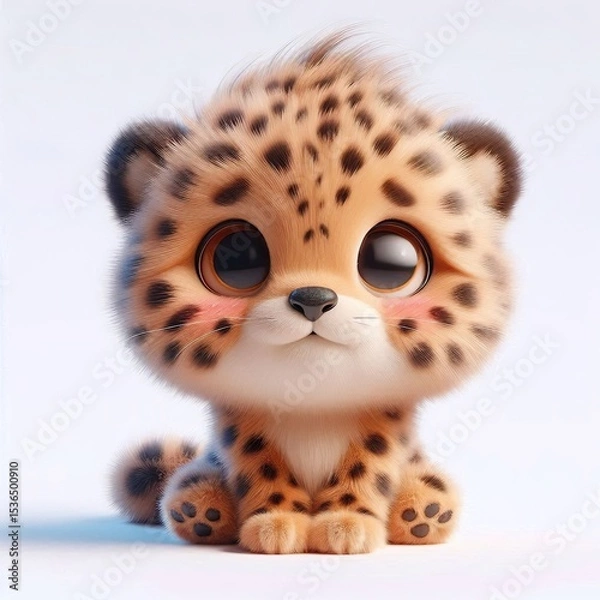 Obraz 3D realistic adorable fluffy funny Cheetah expression on a white background