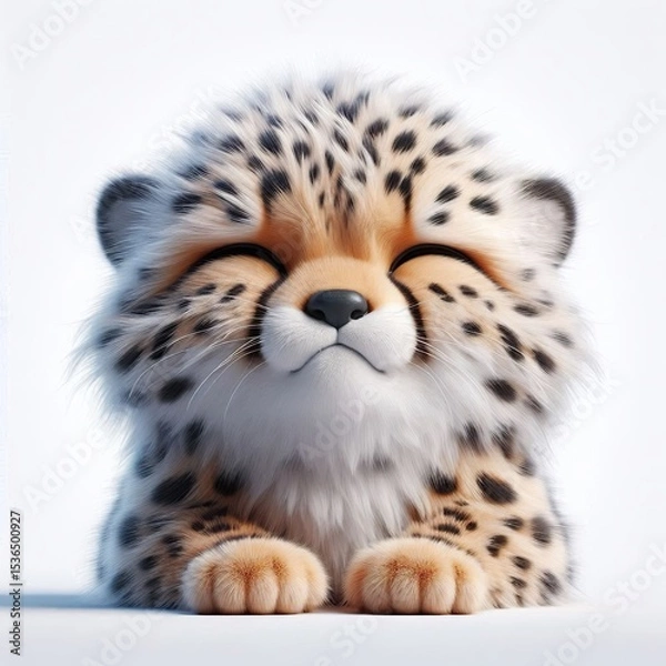 Obraz 3D realistic adorable fluffy funny Cheetah expression on a white background