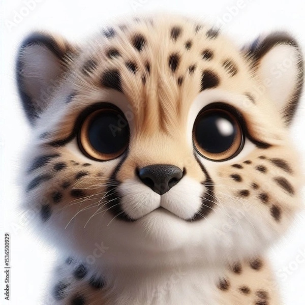 Obraz 3D realistic adorable fluffy funny Cheetah expression on a white background