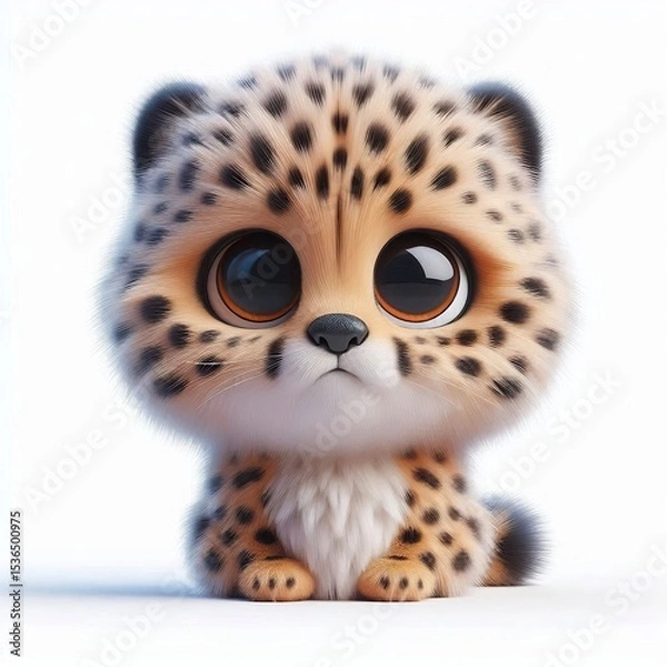 Obraz 3D realistic adorable fluffy funny Cheetah expression on a white background