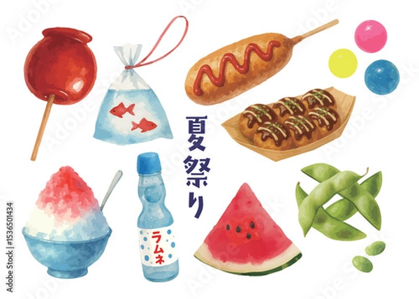 Obraz 水彩で描いた夏祭りのイラスト