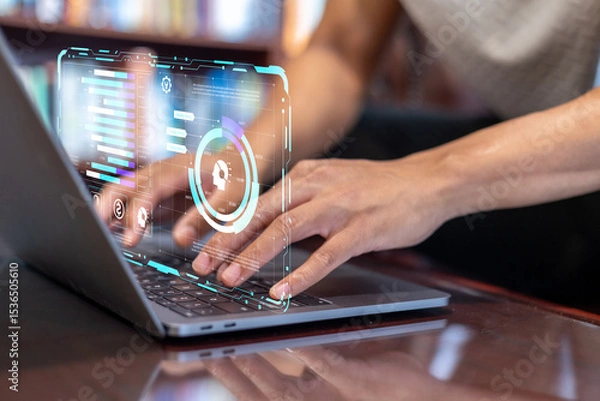 Fototapeta AI Symbolic, artificial intelligence of futuristic technology.transformation of ideas and the adoption of technology in business in the digital age, enhancing global.